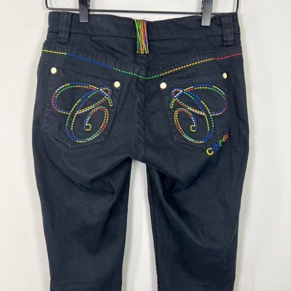 Coogi rainbow embroidered black pants Y2K streetwear size 3/4‎ Rare Coogi black